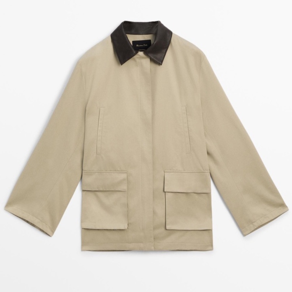 NWT. Massimo Dutti Khaki Tan Leather Collar Parka Jacket. Size S. - Picture 5 of 12
